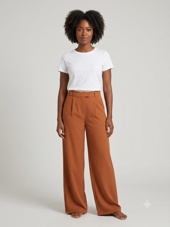 Pants - Wide-Leg High-Waist Pants in Rust